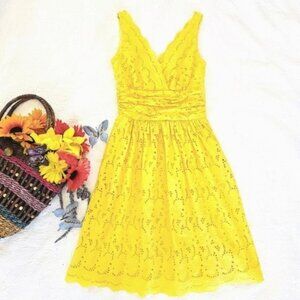 Donna Morgan Yellow Lace Mini Dress